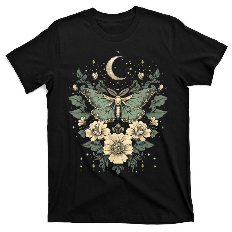 Goblincore Moth And Butterfly Moonphases Flowers Cottagecore T-shirt