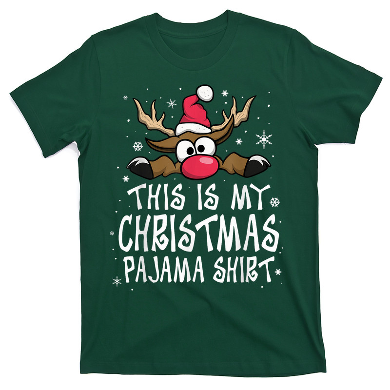This Is My Christmas Pajama Shirt Funny Christmas Reindeer T-Shirt
