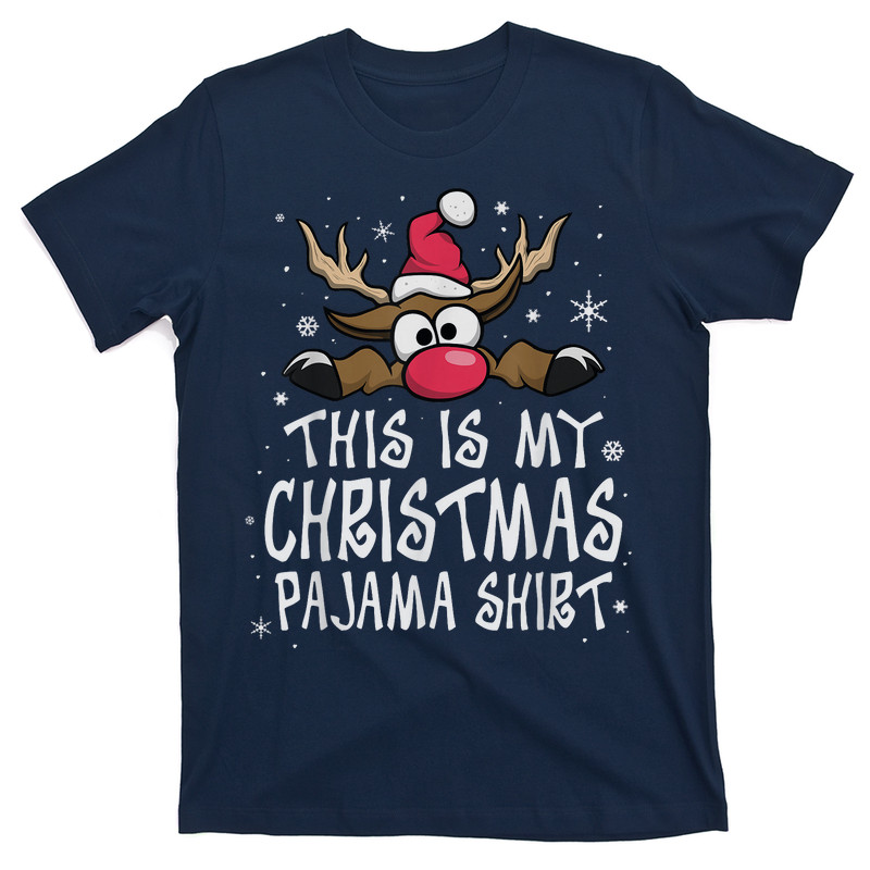 This Is My Christmas Pajama Shirt Funny Christmas Reindeer T-Shirt
