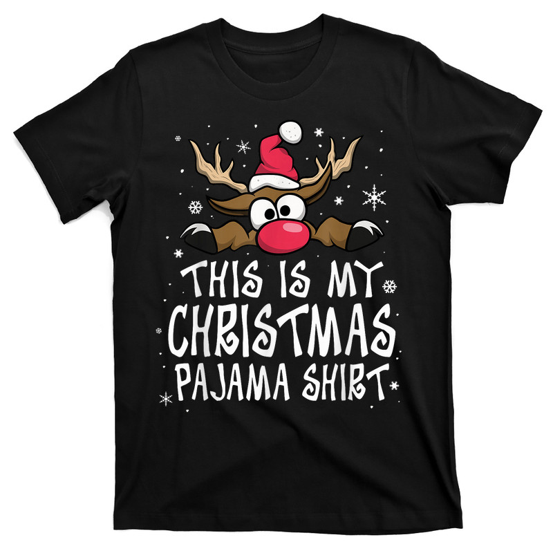 This Is My Christmas Pajama Shirt Funny Christmas Reindeer T-Shirt
