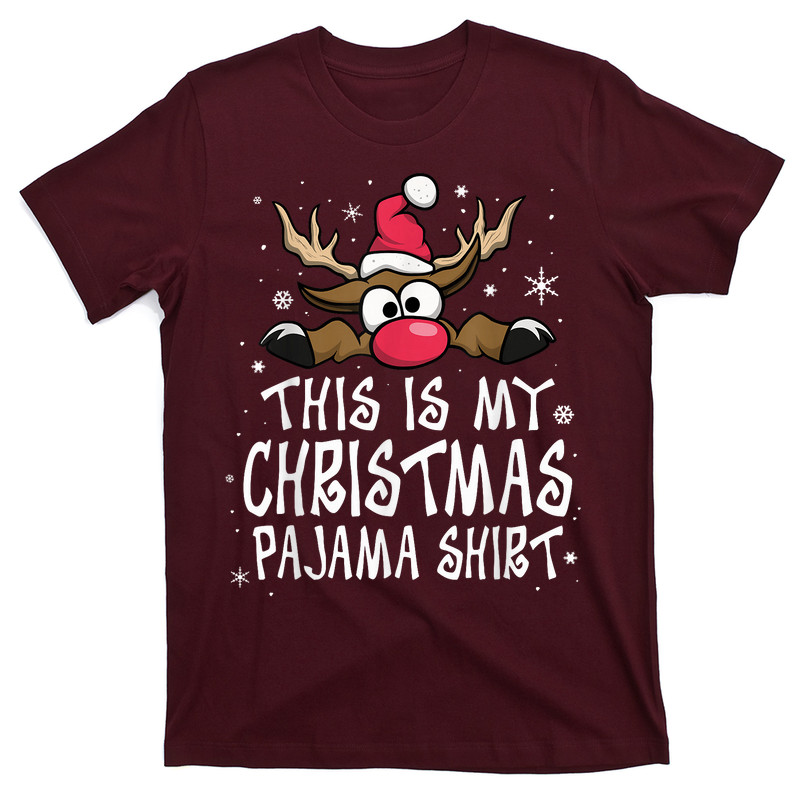 This Is My Christmas Pajama Shirt Funny Christmas Reindeer T-Shirt