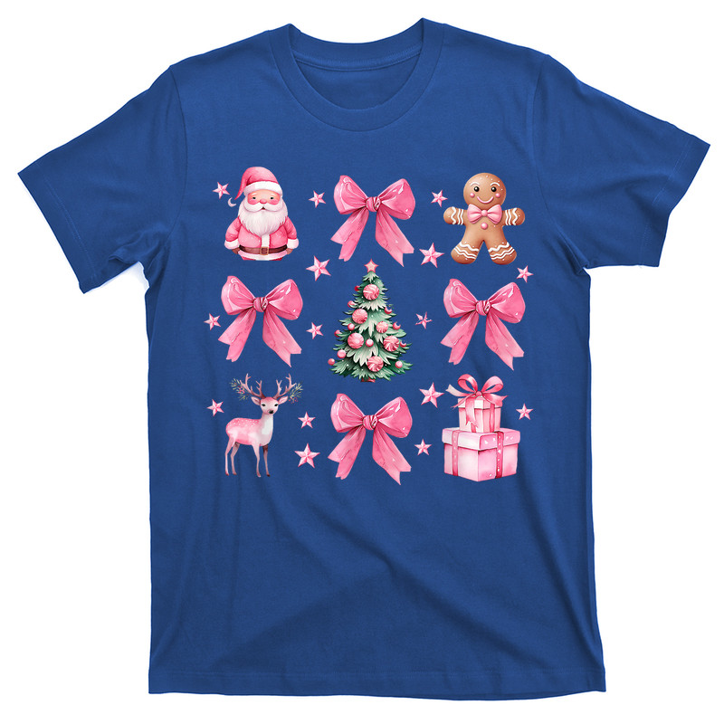 Cute Coquette Bow Pink Christmas Tree Santa Gingerbread Xmas T-Shirt