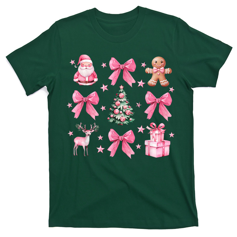 Cute Coquette Bow Pink Christmas Tree Santa Gingerbread Xmas T-Shirt
