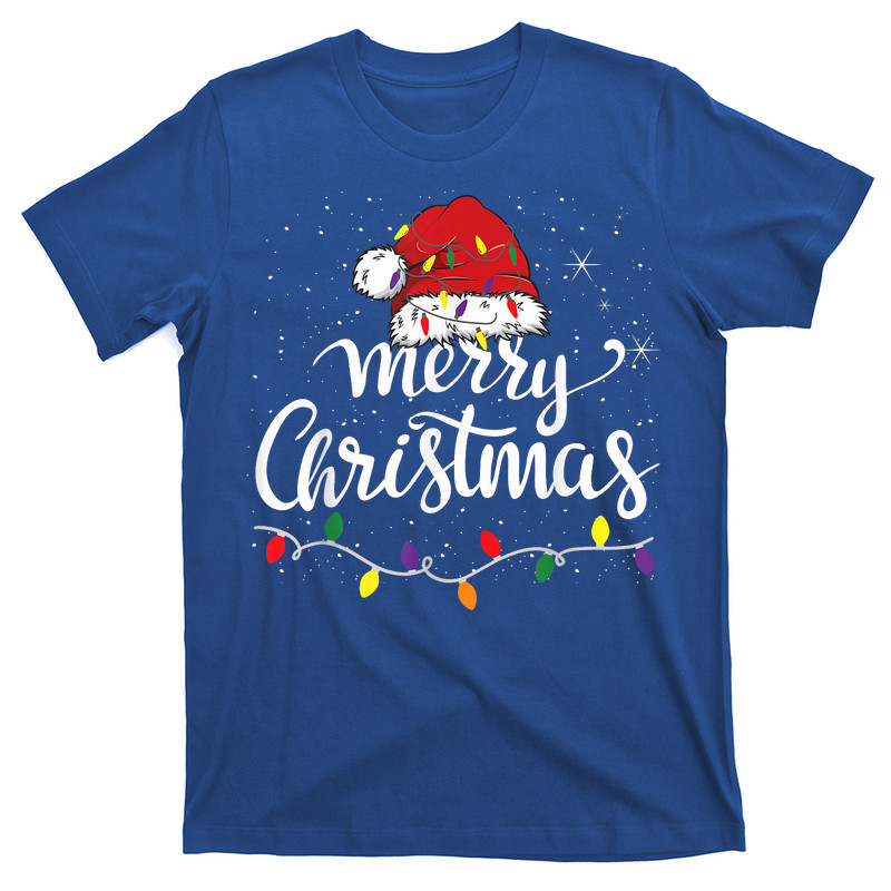 Merry Christmas Lights Red Santa Hat Xmas Family T-Shirt