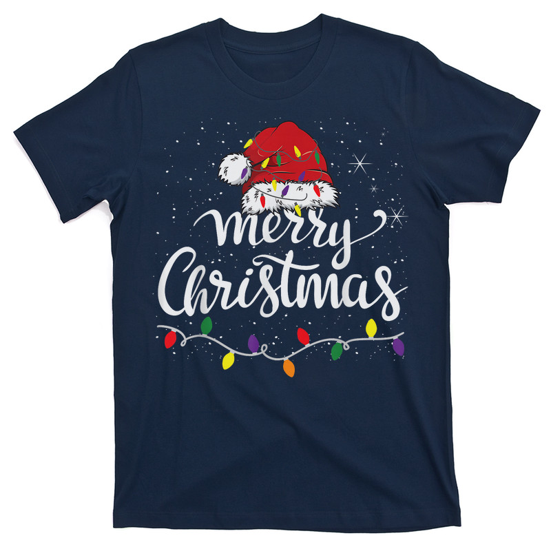 Merry Christmas Lights Red Santa Hat Xmas Family T-Shirt