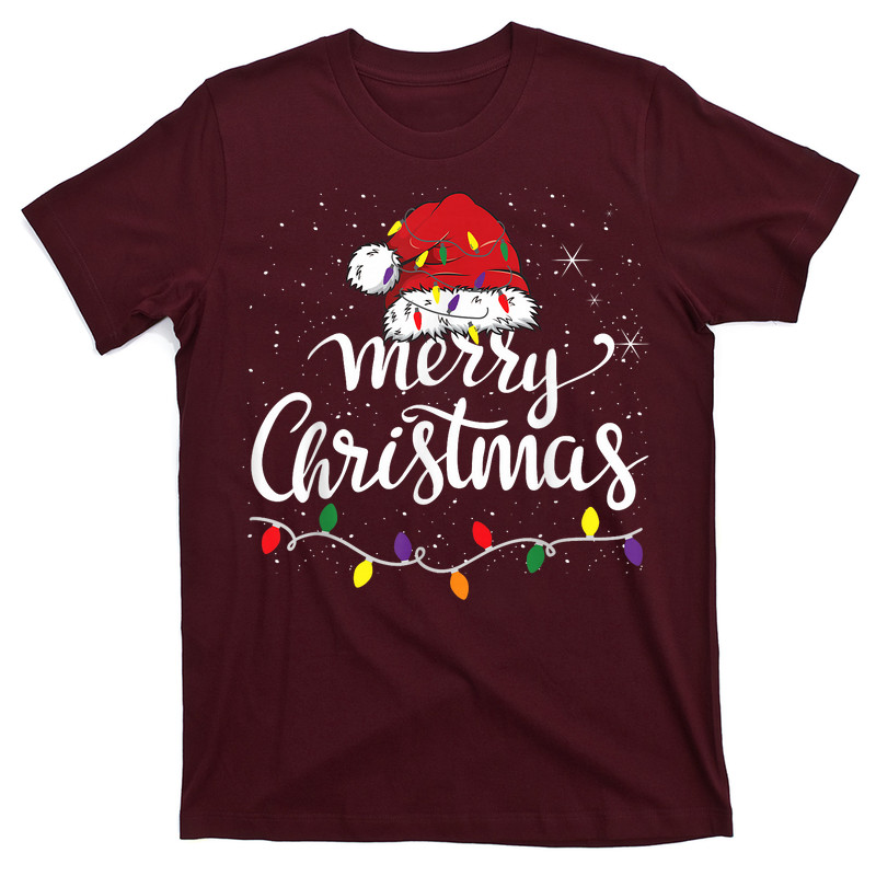Merry Christmas Lights Red Santa Hat Xmas Family T-Shirt