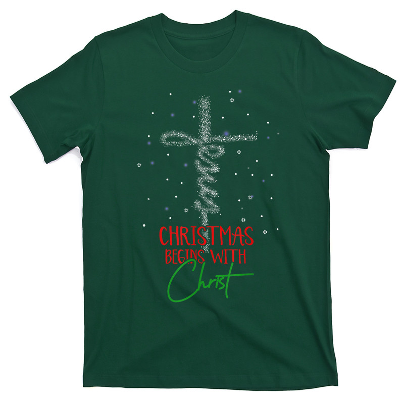 Christmas Begins With Christ Snowman Christian Religious T-Shirt