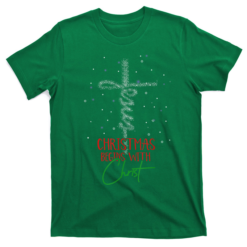 Christmas Begins With Christ Snowman Christian Religious T-Shirt