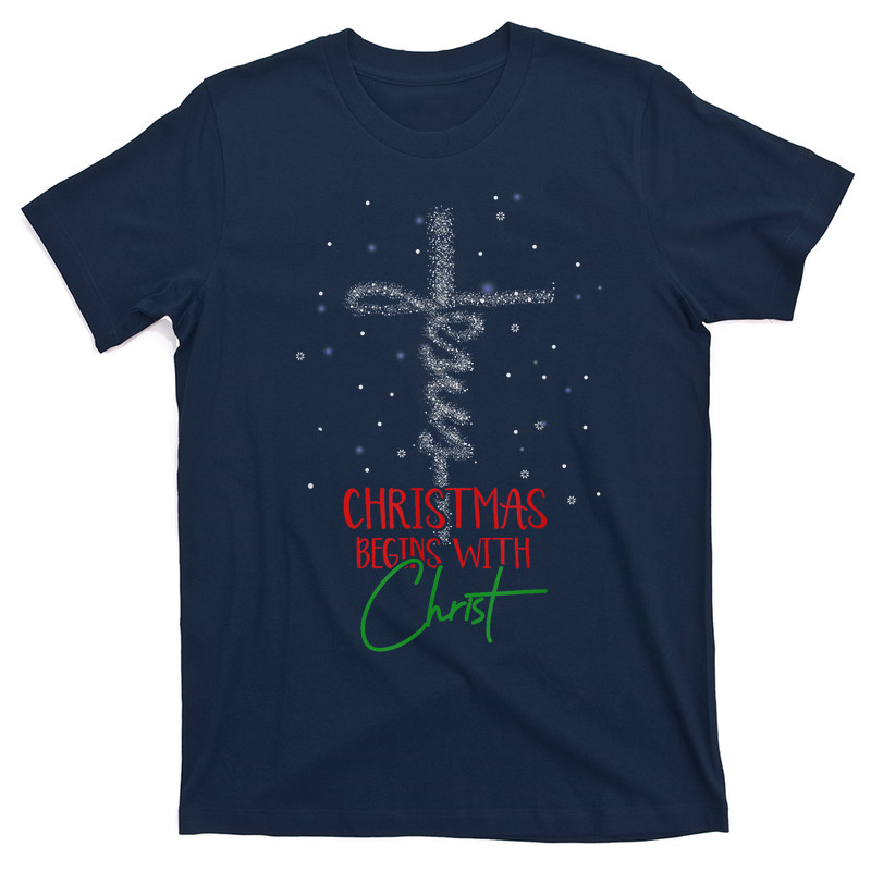 Christmas Begins With Christ Snowman Christian Religious T-Shirt