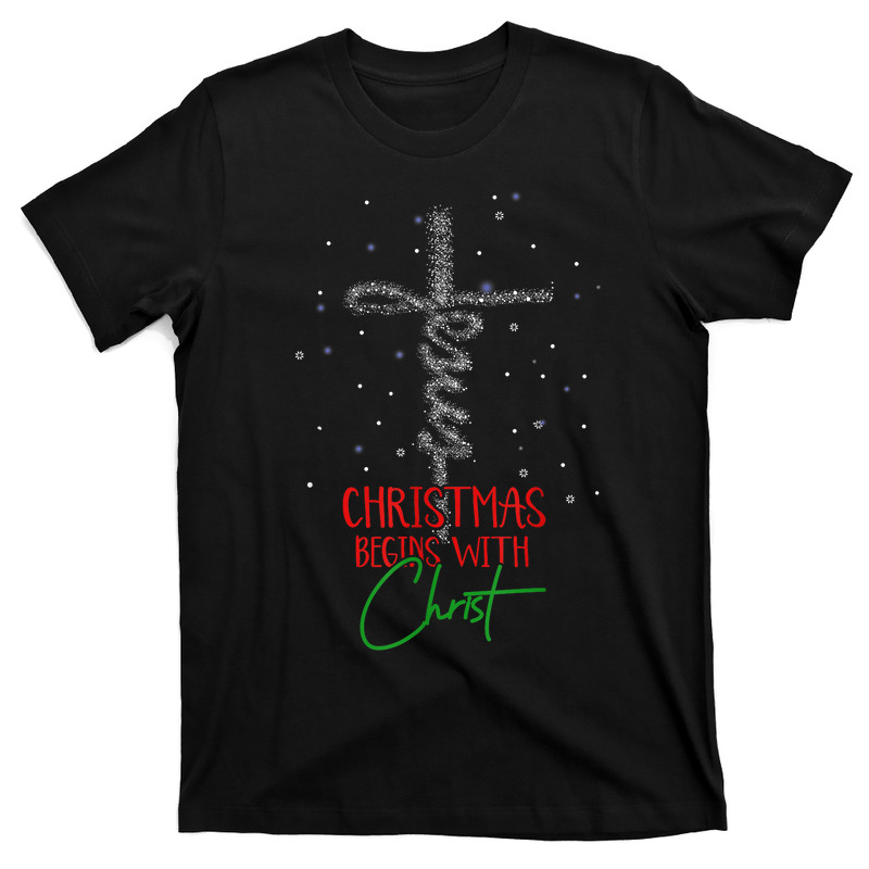 Christmas Begins With Christ Snowman Christian Religious T-Shirt