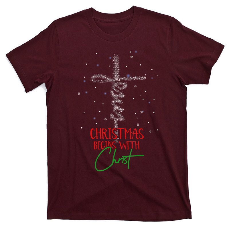 Christmas Begins With Christ Snowman Christian Religious T-Shirt