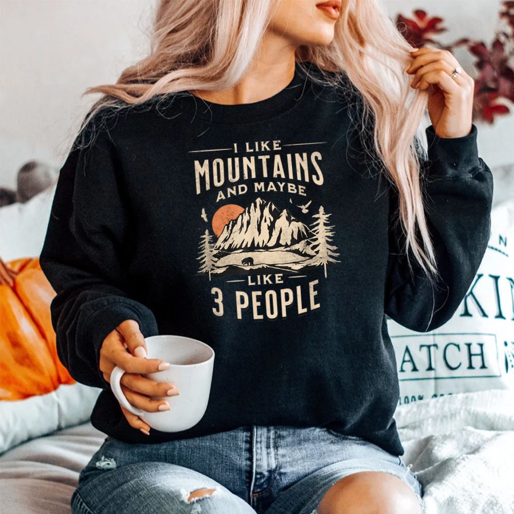 I Like Mountains And Maybe 3 People Vintage Retro Camping Shirt