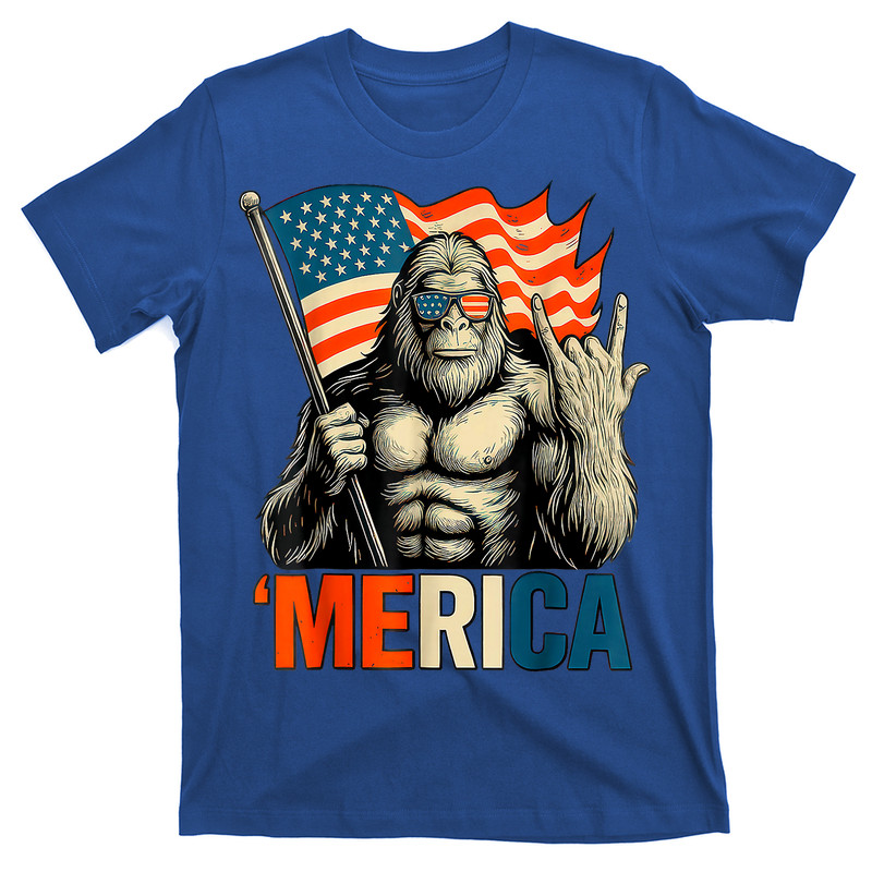 Bigfoot Merica Rock Patriotic American Flag 4th Of July T-shirt