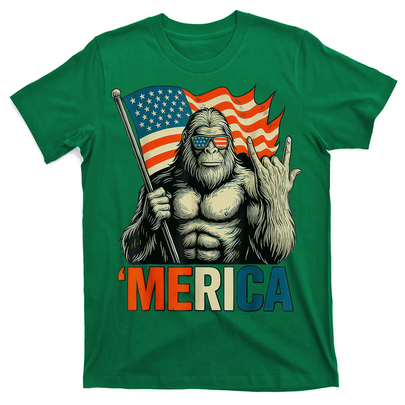 Bigfoot Merica Rock Patriotic American Flag 4th Of July T-shirt