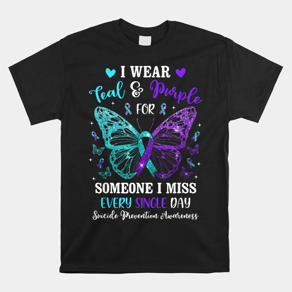 I Wear Teal And Purple Suicide Prevention Awareness Butterfly Shirt