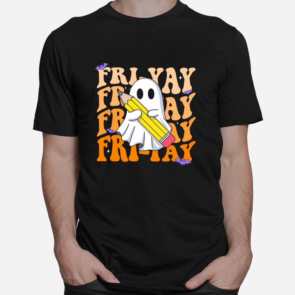 Happy Fri-Yay Friday Lovers Groovy Teacher Life Halloween Shirt