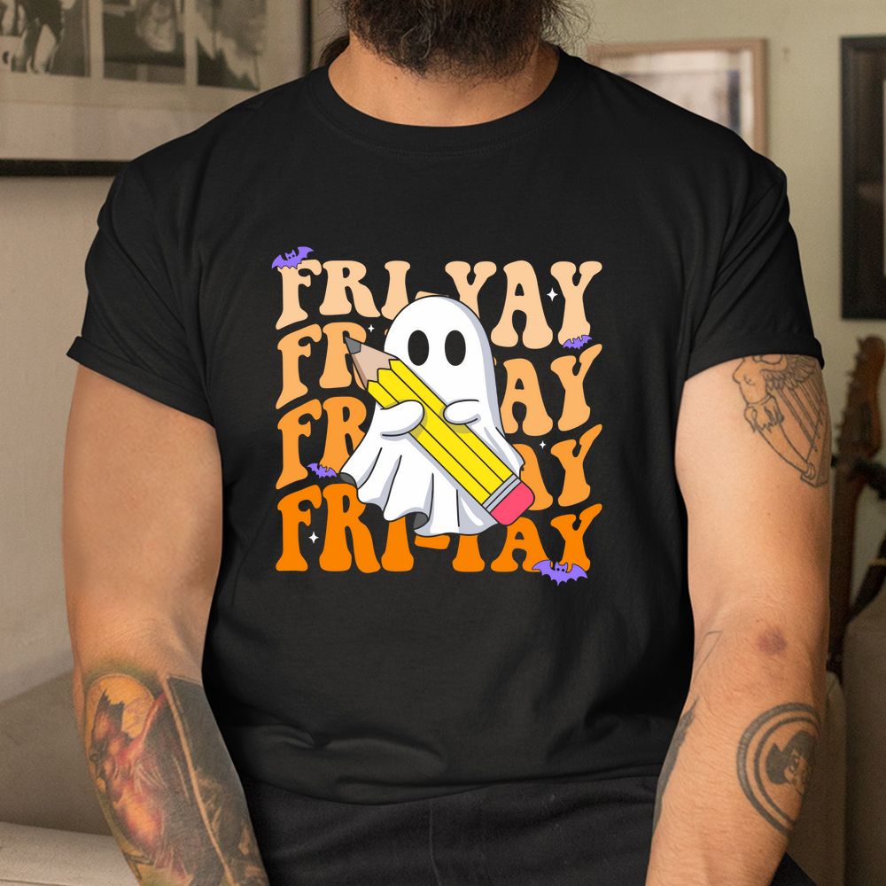 Happy Fri-Yay Friday Lovers Groovy Teacher Life Halloween Shirt