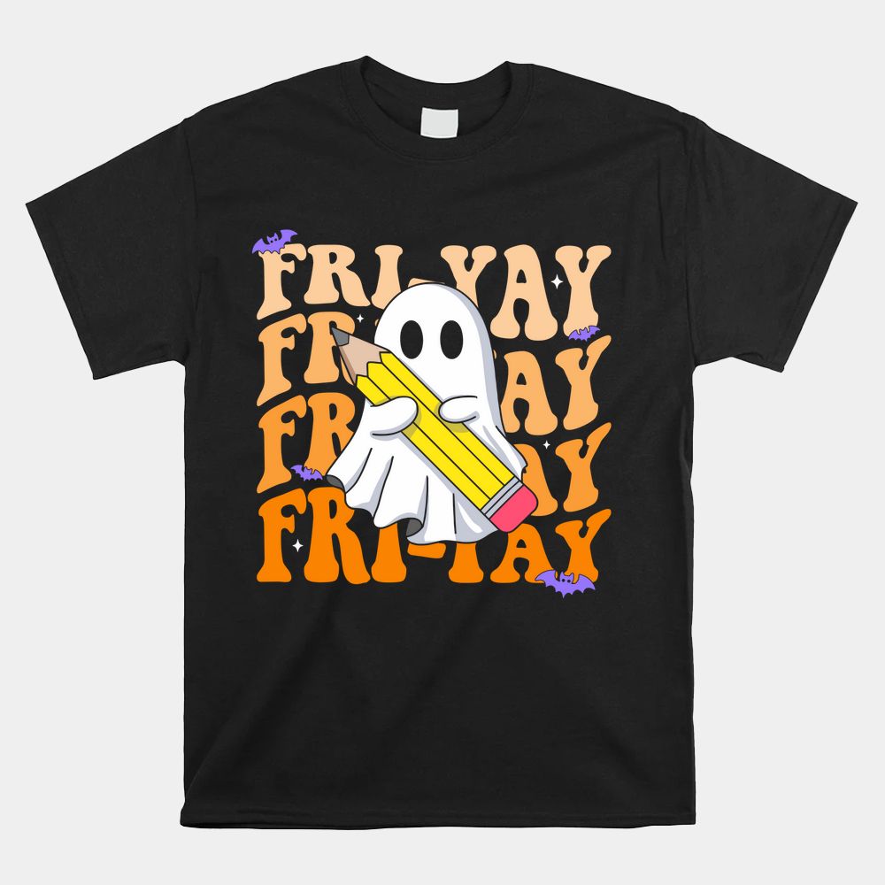 Happy Fri-Yay Friday Lovers Groovy Teacher Life Halloween Shirt