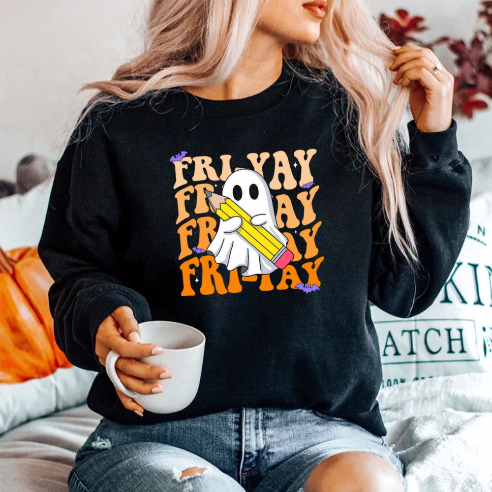 Happy Fri-Yay Friday Lovers Groovy Teacher Life Halloween Shirt