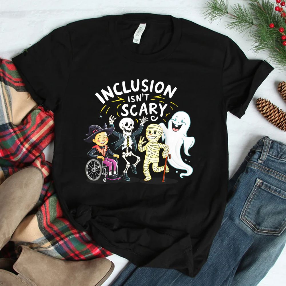 Inclusion Isn't Scary Teacher Skeleton Ghost Cute Halloween Shirt