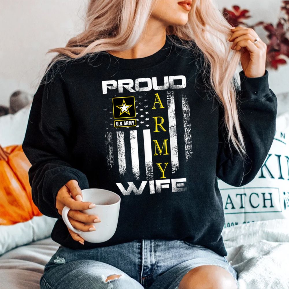 Proud Army Wife With American Flag Shirt