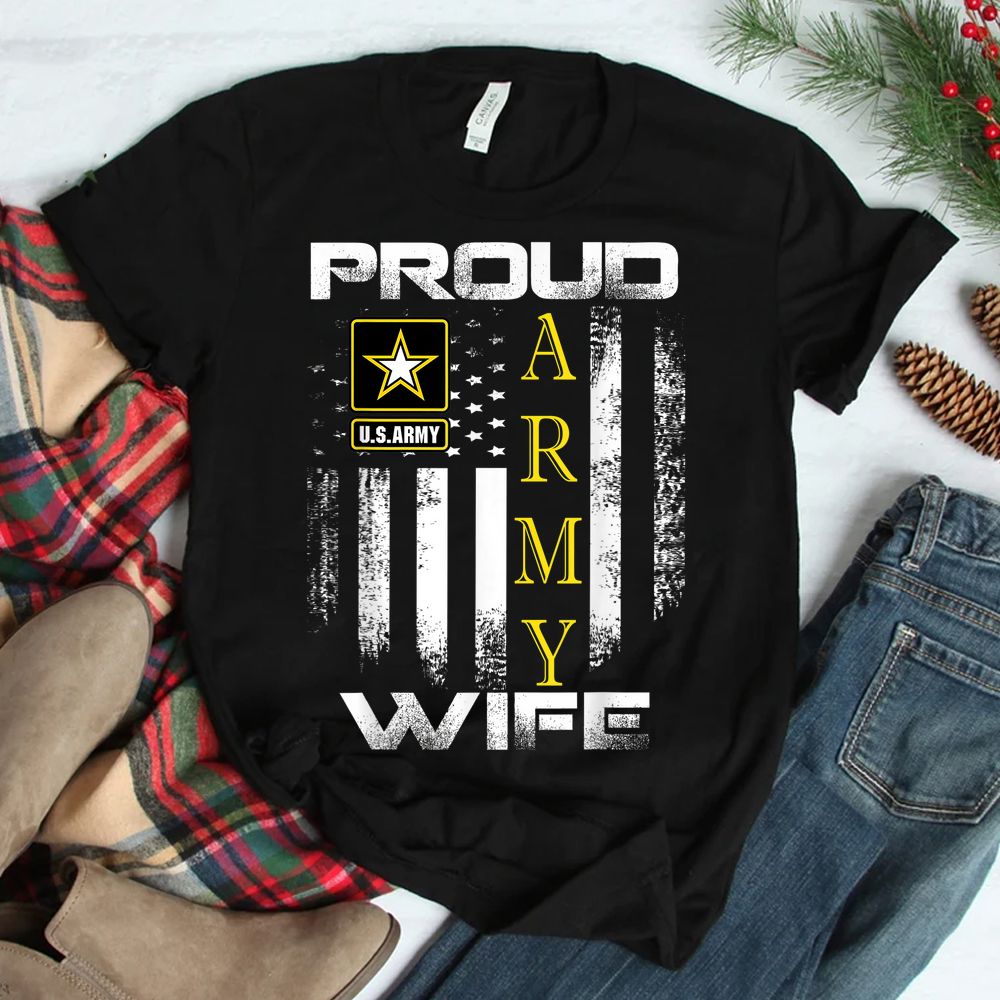 Proud Army Wife With American Flag Shirt