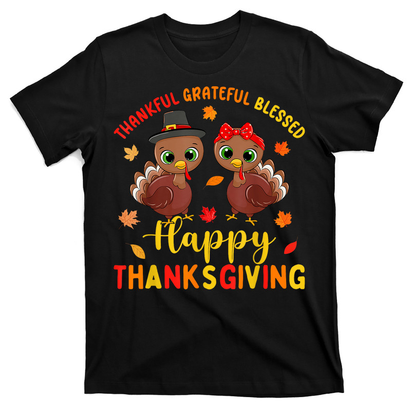 Thankful Grateful Blessed Thanksgiving Turkey T-Shirt