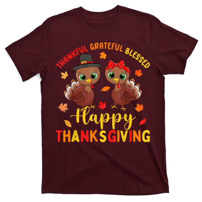Thankful Grateful Blessed Thanksgiving Turkey T-Shirt