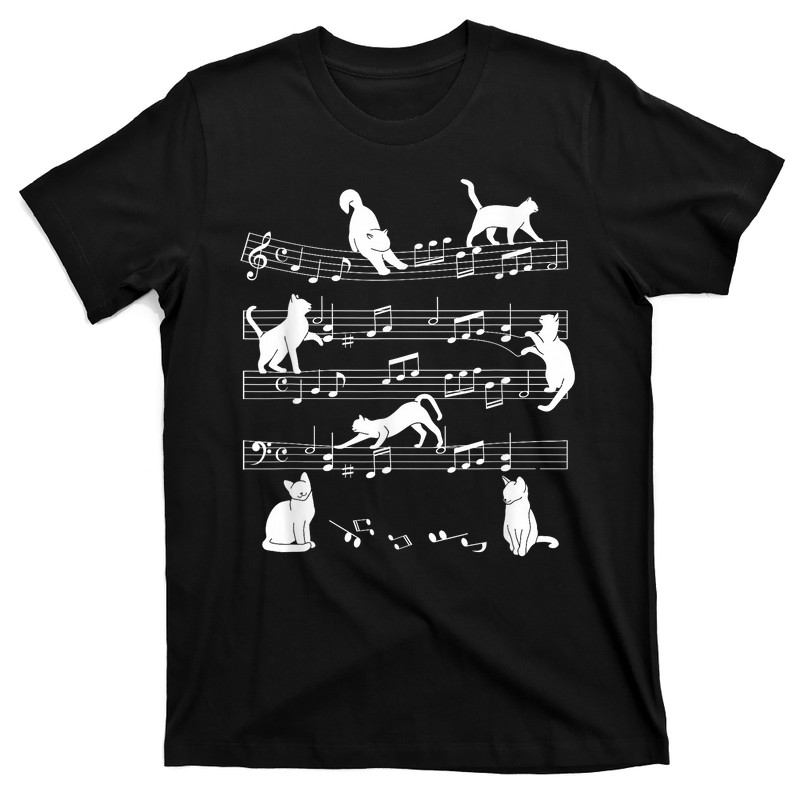 Cute Cat Kitty Playing Music Note Clef Musician Art T-shirt