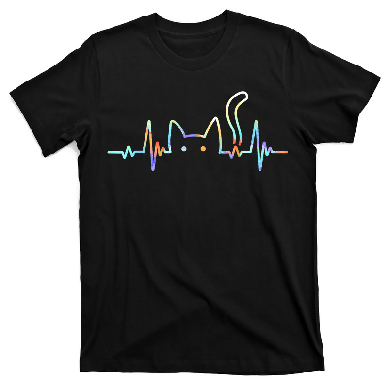 Heartbeat Cat Lover Animal Silhouette Cute Cat T-shirt