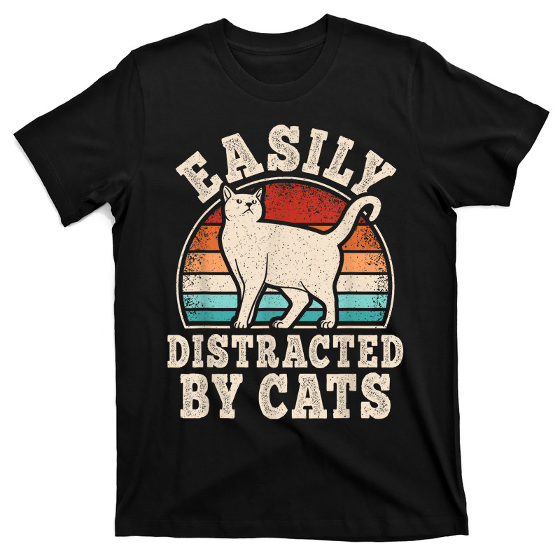 Easily Distracted By Cats Retro Cat T-shirt
